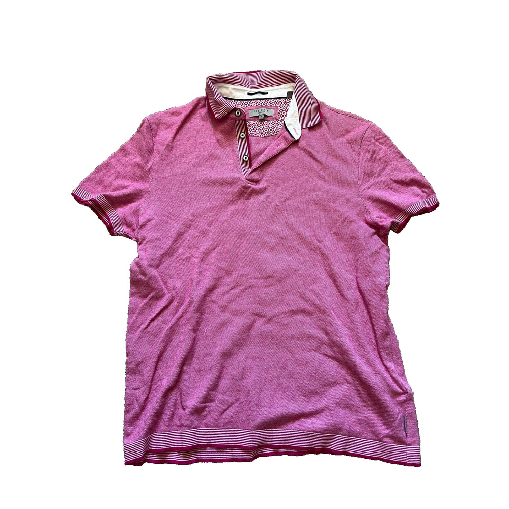 Ted Baker London Knit Polo Pink Short Sleeve Men's 4 Cotton Striped Collar Prep